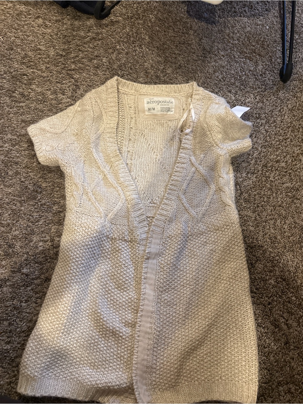 Y2K Aeropostale Cream V-Neck Short-Sleeve Knit Cardigan